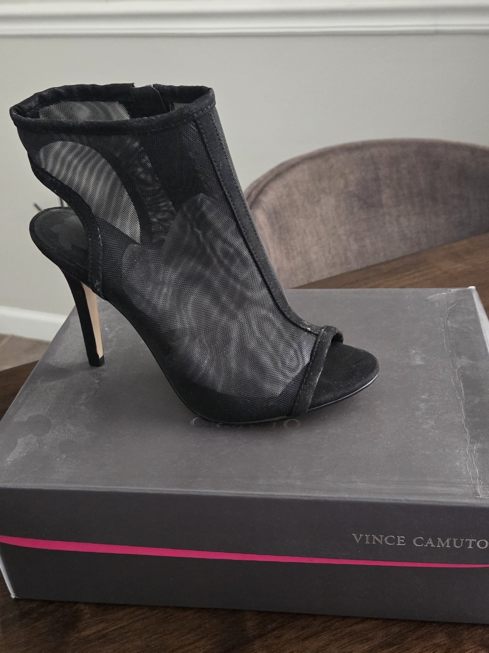 Steve Madden Black Mesh Peep-Toe Stiletto Booties